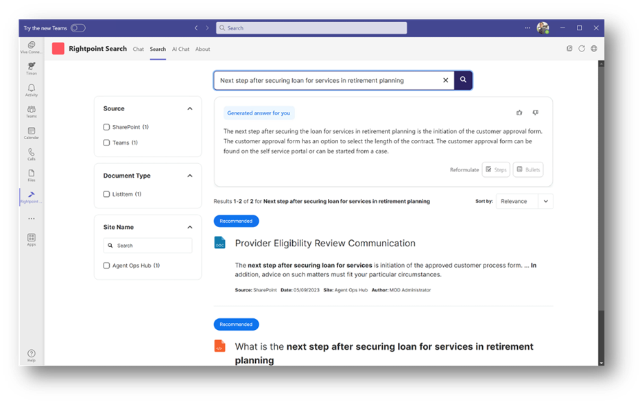 Knowledge AI Example Screen